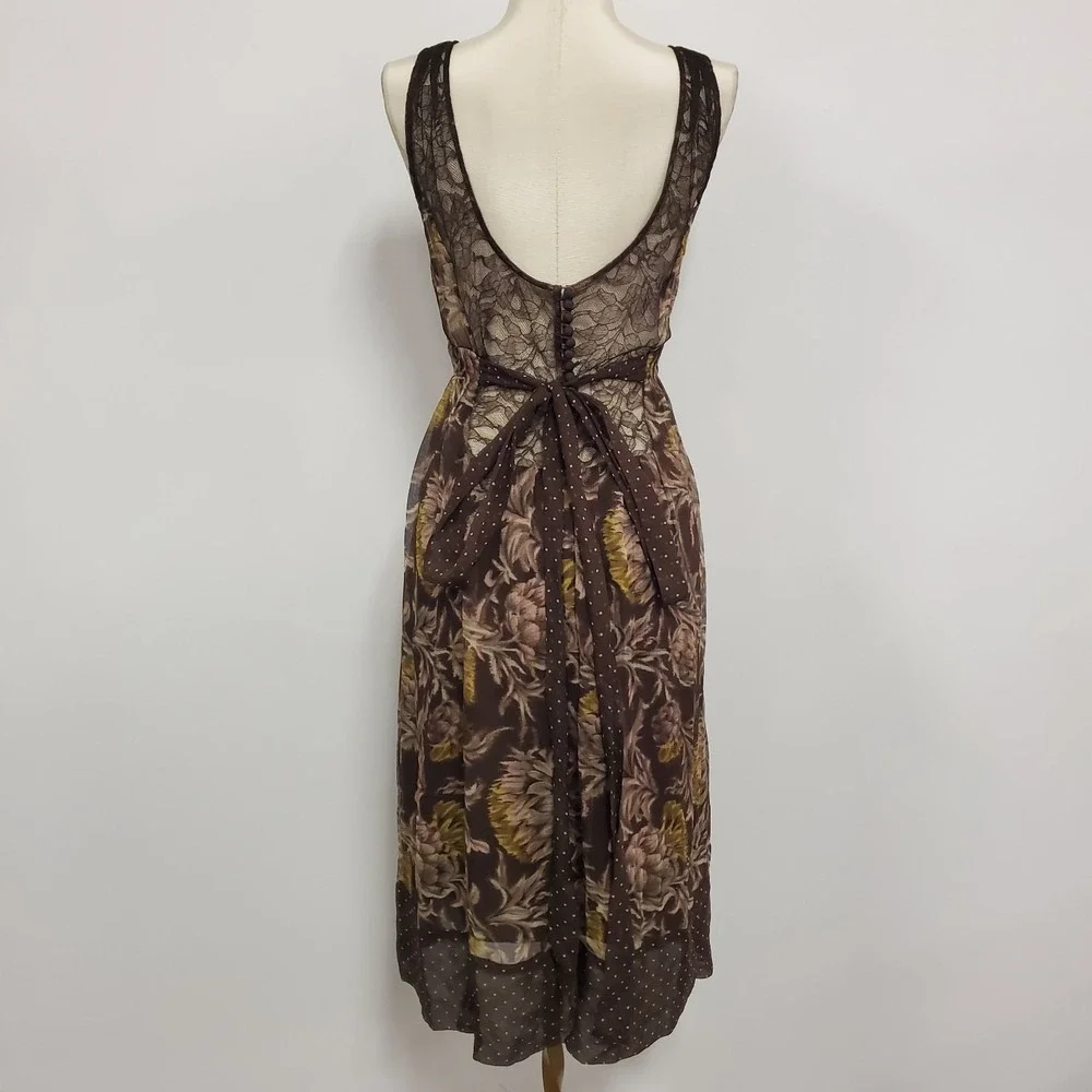 Bcbgmaxazria Womens Silk Forest Fairy Babydoll Midi Dress Size XS Brown Sheer‎ - Picture 4 of 12